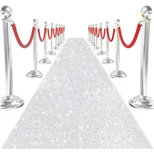 Silver Sequins Aisle Runner Bling Aisle Runner Rug 2FTx15FT Glitter Wedding Runner Aisle Outdoor Event Carpet Runner Runway Rug Vintage Beach Aisle Runner for Birthday Prom Supplies