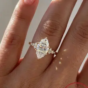 Elegant Women's Vintage Marquise Cut Silver Zircon Ring - Statement, Bridal, Engagement Ring for Anniversary, Fashion Costume Jewelry Accessory, Statement Rings, Bridal Rings