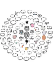 70 Pcs Vintage Crystal Ring Set Knuckle Rings for Women Bohemian Stackable Joint Rings Retro Boho Stacking Joint Finger Rings Pack