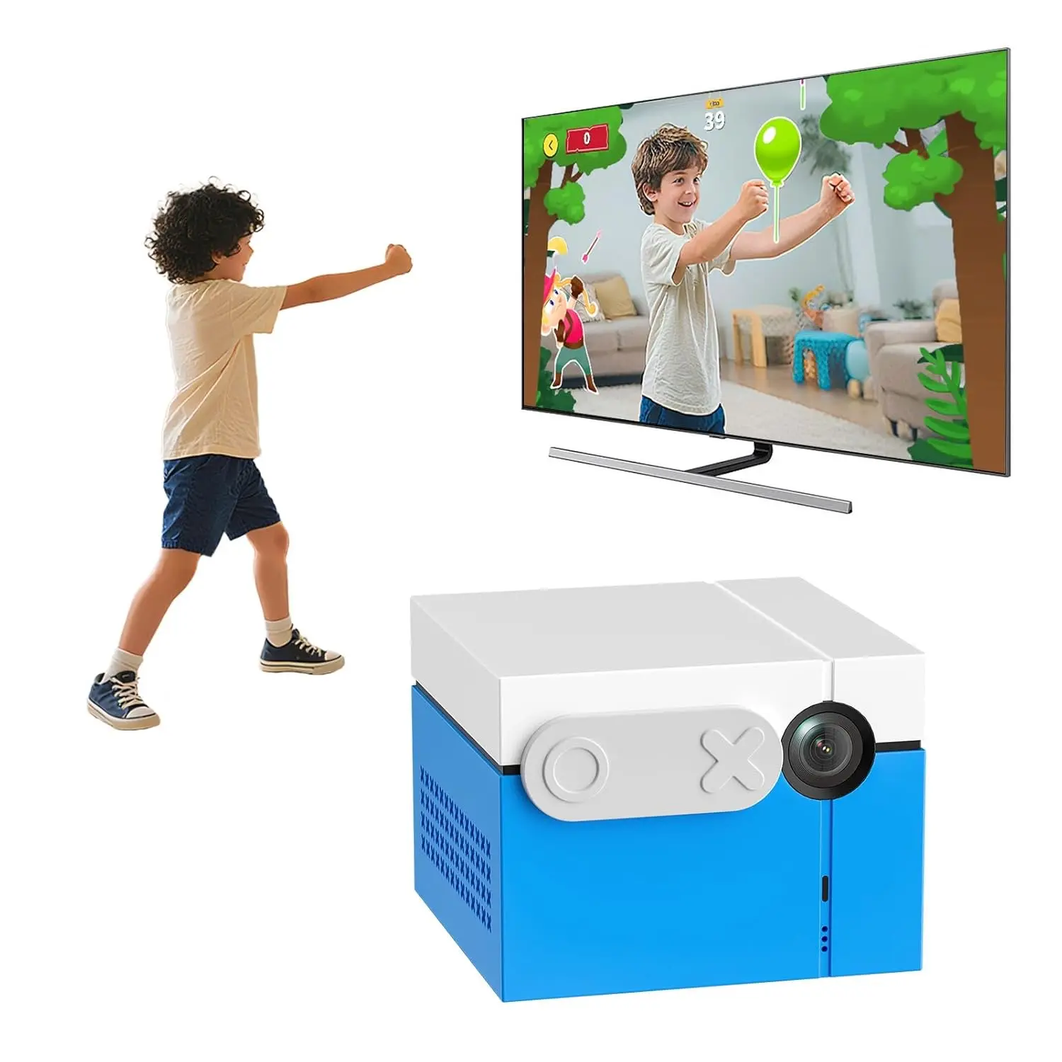 Motion Sensor Game Console for Kids, 41+ Built-in Games, AI Motion Tracking, No Controller Needed, Plug & Play HDMI, Indoor Active Video Game System, 2 Player Family Party Games, TV Compatible