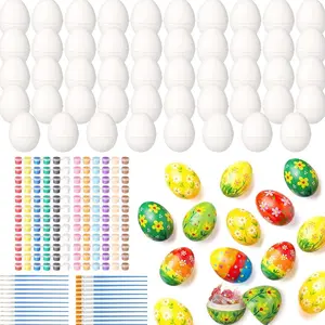 94 Pcs Easter Eggs DIY Craft Kit with 24 Paint Palettes & 24 Brush Blank Paper Mache Easter Eggs Decorations for Basket Fillers Party Favors Home Decor