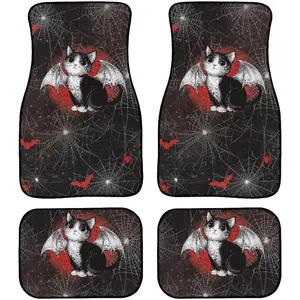 Cat Bat 4 Pcs All-Weather Automotive Mats, Gothic Spider Web Car Decor Accessories, Spiderweb Kitten Universal Fit Floor Mats for Cars, SUV, Truck Soft Comfort Heel Pad ﻿