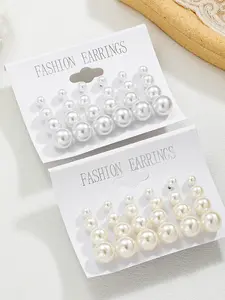 Women's Imitation Pearl Earrings Set, Earring Stacking Set, Elegant Design, High-Luster Simulated Pearls, All-Season Jewelry, No Choking Hazard, Stud Earrings Jewelry