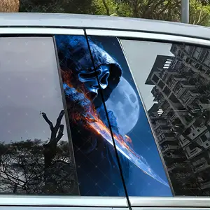 2pc Terror Ghost Car B-Pillar Sticker, Vinyl Protection Decal, Easy Peel & Stick, Sunproof Waterproof Scratch-Resistant, Car Decoration, Car Decorative Sticker, Vehicle Exterior Decoration, Car Decals, Car Stickers