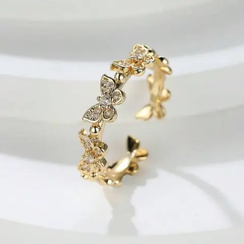 Butterfly Open Ring with Intricate Gemstone Accents and Elegant Design for Everyday Wear - Comfortable Fit & Versatile Accessory Marquise Cut Ring Stackable Rings Butterfly Motif