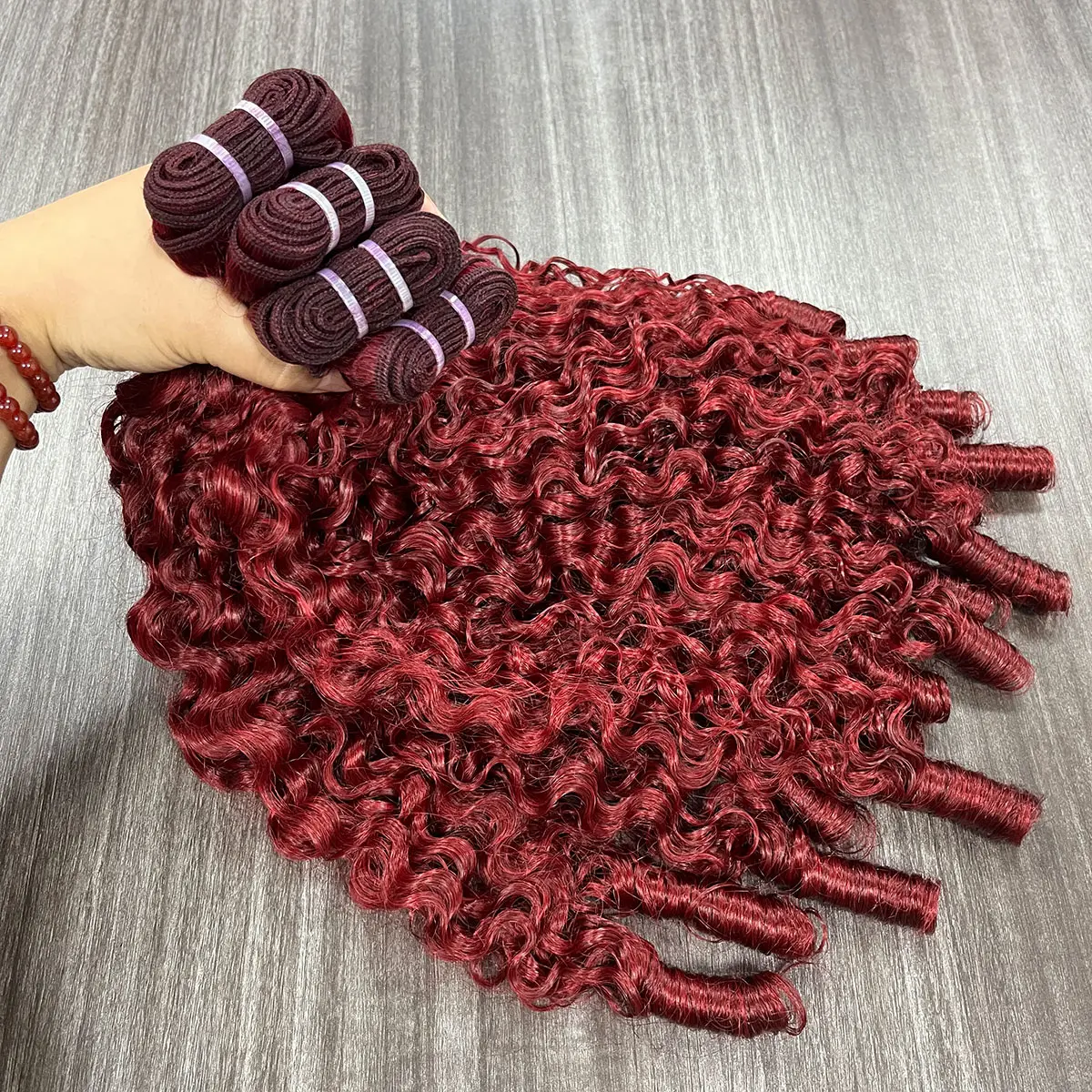 BELE Hair 99J Burmese Pixie Curly Hair Bundles With Spiral Curly Ends 12A Grade Remy Hair Weave Extensions #99 Colored Hair Bundles 100% Real Human Hair 95-105g Per Bundle 1/2/3/4 Bundles Wholesale Deal