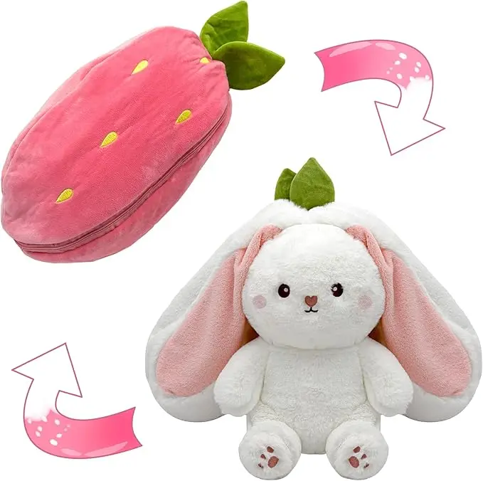 Strawberry Bunny Plush Toy Soft Kawaii Perfect for Cuddling Gifting or Decorating Your Bed Shelf Ultra Soft Fabric - Stuffed Animal Cute Strawberry Bunny Plush Toy Soft Kawaii Stuffed Animal Gift for Kids Girls Hug Pillow Bed comfort  gifts squish  mail A