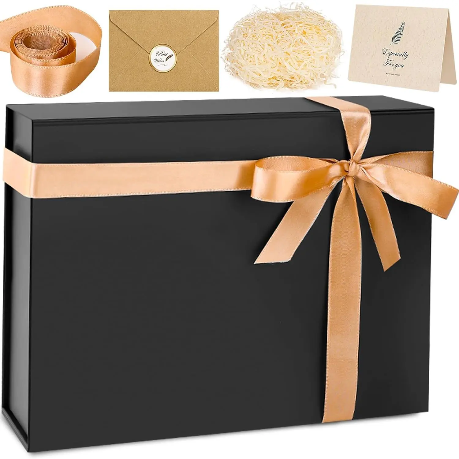13"x10"x5" Black Gift Box - Magnetic Lid for Easter, Weddings & Mother's Day (Includes Ribbon)