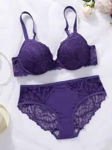 Lace push up bra and panty set for natural volume boost stable side support and all day comfort with no tightness