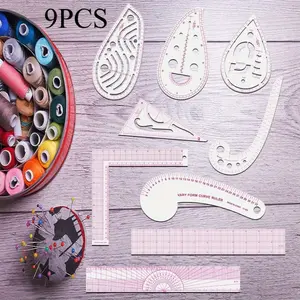9pcs Clear Metric Sewing Ruler Set, Curve Pattern Rulers for Beginners, Tailors, Designers, Quilting, Embroidery, Cross Stitch, Crochet, Knitting, Car Repair Tools