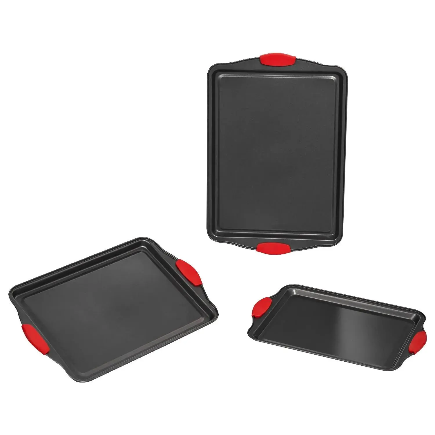 【Summerfinds】VEVOR 3-Piece Nonstick Carbon Steel Bakeware Set - Nestable, Non-Toxic, Heat-Resistant Multipurpose Kit with Silicone Handles, Rectangular Casserole Dish, Sheets & Trays, Easy to Clean for Cookies, Cakes, Breads, Nestable Bakeware, Non Toxic