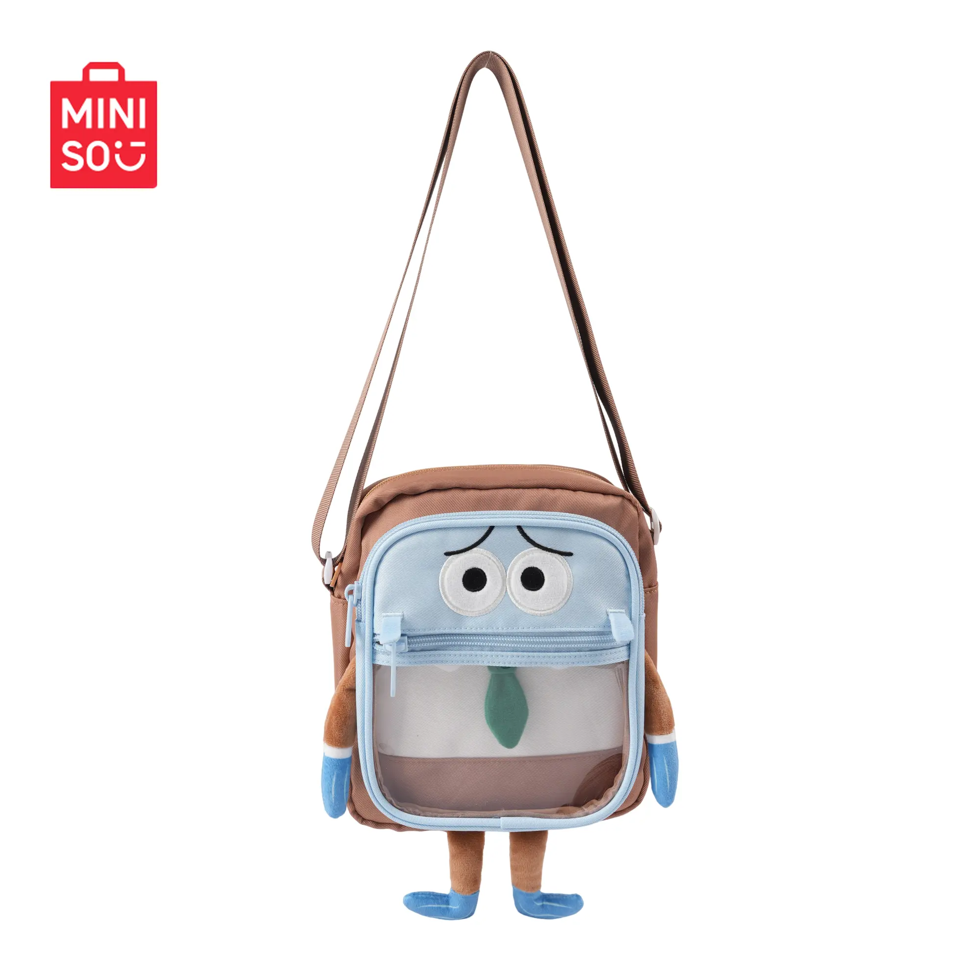 MINISO Licensed SpongeBob Plush Crossbody Bag. Two Funny Styles Available: Dejected Passerby Fish & Uncaring Peace Sign Passerby Fish, Super Soft Fluffy Plush Fabric, Light Mini Portable Size Perfect For Summer Shopping, Casual Trips