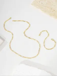 14k Gold Plated Figue Chain Necklace & Bracelet Jewelry Set, 3.6mm Wide, Fashion Simple Design, Unisex Hip-Hop Accessory, Perfect Gift