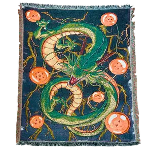 Anime Woven Tapestry Green Dragon Throw Blanket | Wall Hanging Art & Room Decor for Anime Fans