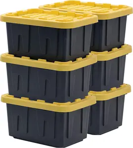 Mess to Organized in Minutes | Stackable Storage Bins | (6 Pack) | BLACK & YELLOW, 5-Gallon Heavy Duty Storage Bins with Lids, Stackable Plastic Storage Bins with Weather-Resistant Design, 6 Pack (8.6"H x 12.3"W x 16.4"D)