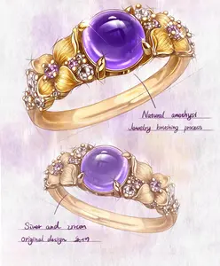 Anne's Choice, Natural Amethyst Ring, Purple Crystal Gemstone, Violet Iris Flower Original Design, Sterling Silver, February Birthstone