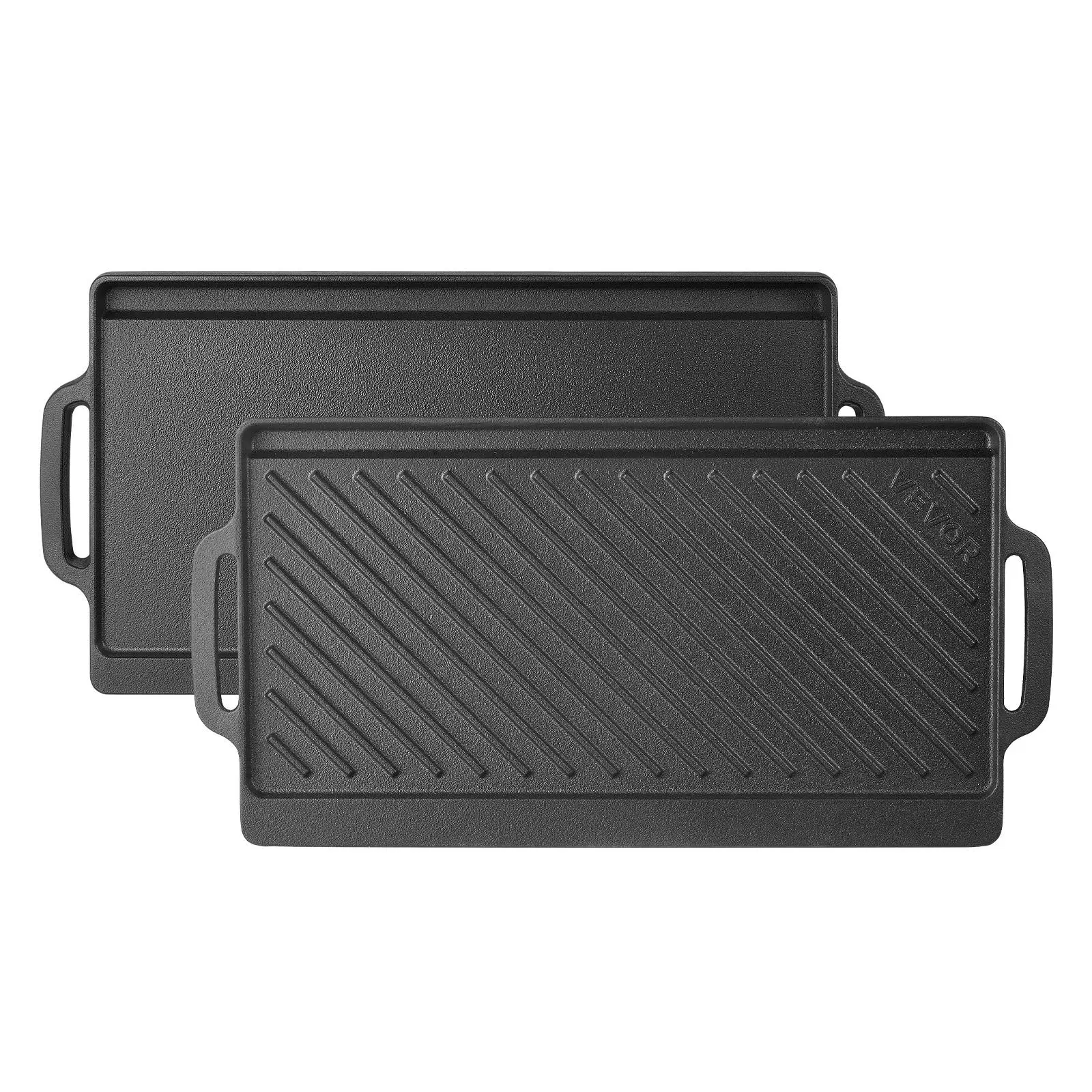 VEVOR Reversible Grill/Griddle 18x9 in Pre-Seasoned Cast Iron Pan Handle, for BBQ, Eggs, Pancakes, Burgers, Dual-Sided Plate, Portable Rectangular Cookware for Oven, Gas Stove, Grill, and Campfire,sohochic