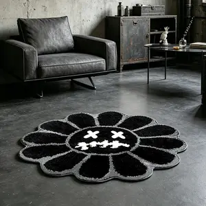 Sunflower Round Carpet, Modern Minimalist Rug with Creative Cartoon Print, Suitable for Home and Bedroom Decor, Household Decorative Rug, Floral Area Rug