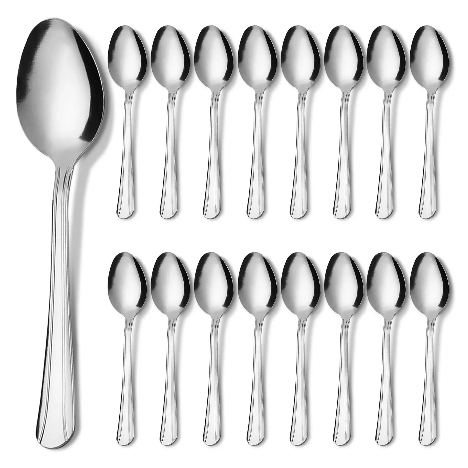 16-Piece Dominion Stainless Steel Metal Spoons Set - Modern Classic Design, Sturdy Everyday Kitchen Cutlery, Compact Storage, Easy Clean, Dishwasher Safe Premium Tableware (Tea & Dessert Use), Durable