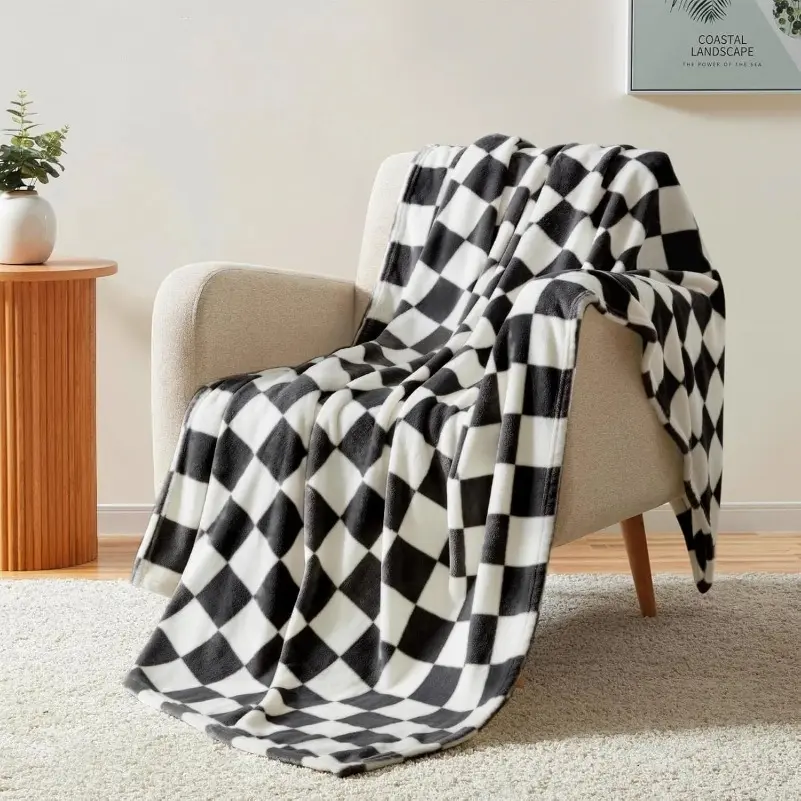 Checkered Throw Blanket, Black Checkerboard Grid Soft Fluffy Fleece Blankets Throws, Fuzzy Cozy Plush Flannel Blanket for Couch, Comfy Warm Lightweight Bed Blanket Thanksgiving graduation ceremony holiday gifts for friends and family tiktokshopspringglowu