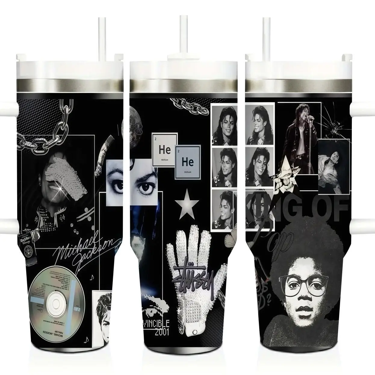 Michael Jackson 40oz Tumbler with Handle and Straw King of Pop Stainless Steel Vacuum Insulated Travel Mug Keeps Cold 24H Hot 12H Leak Proof Music Fan Gift for Men Women