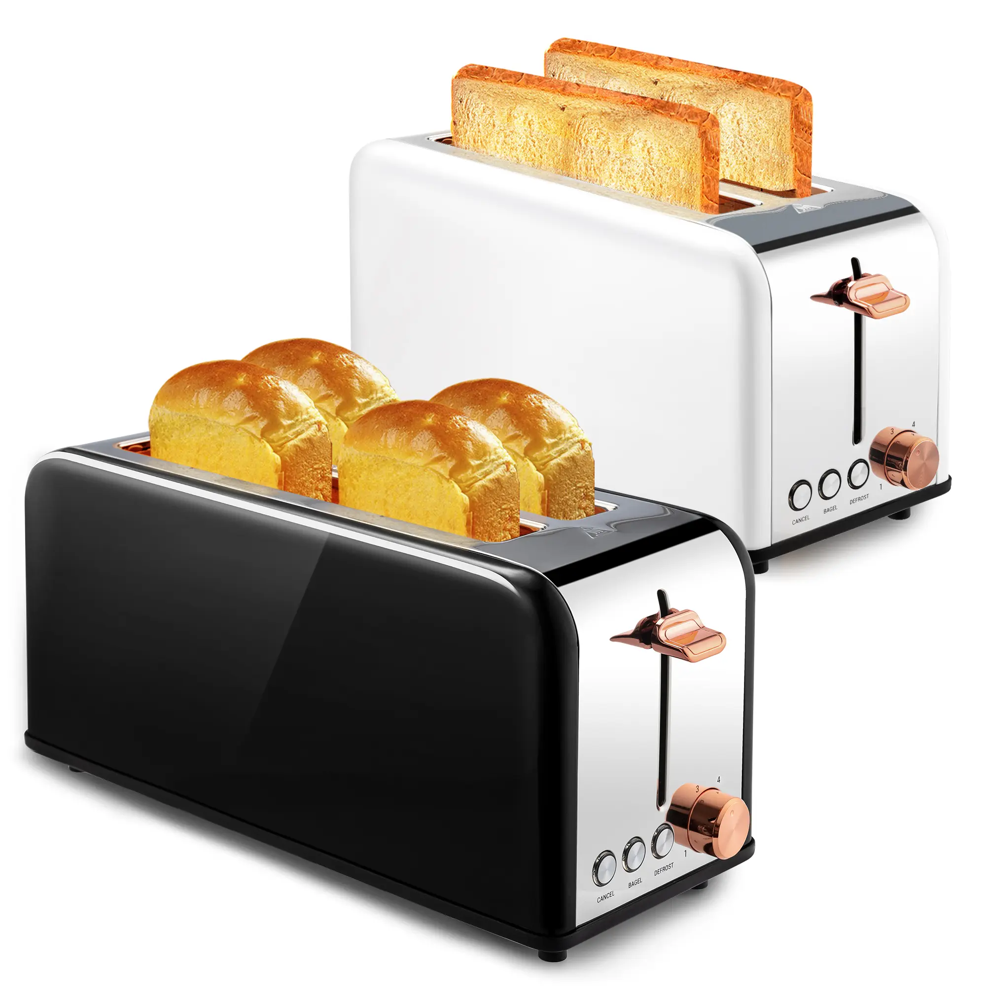 Pukomc 4-Slot Stainless Steel Bread Toaster & Toastie Maker Set - 1500W Home Multifunction Kitchen Appliance, Extra-Wide Slots for Bagels/Waffles, 6 Browning Levels
