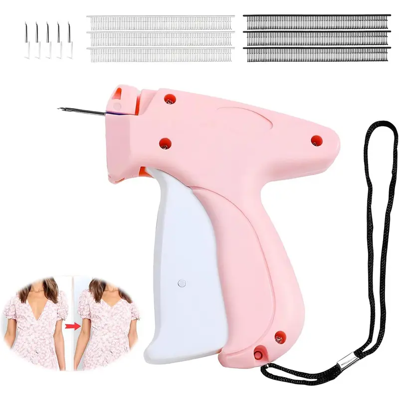 Pocket-Size Sewing Machine Kit - Compact Handheld Tool with 0.05in Tiny Stitch, Plastic Body, Multifunctional Tags Gun, 5 Fine Needles, Micro Fasteners, Pins, 0-500 Stitches, 1 Pack Instruction Manual for Denim & Cotton Home Use, On-the-Go Clothing Repair