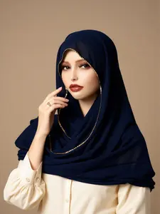 Trendy Pearl Chiffon Scarf, Lightweight Breathable Shawl Wrap, Pure Color Fashion Accessory, Ideal Headscarf for All Seasons