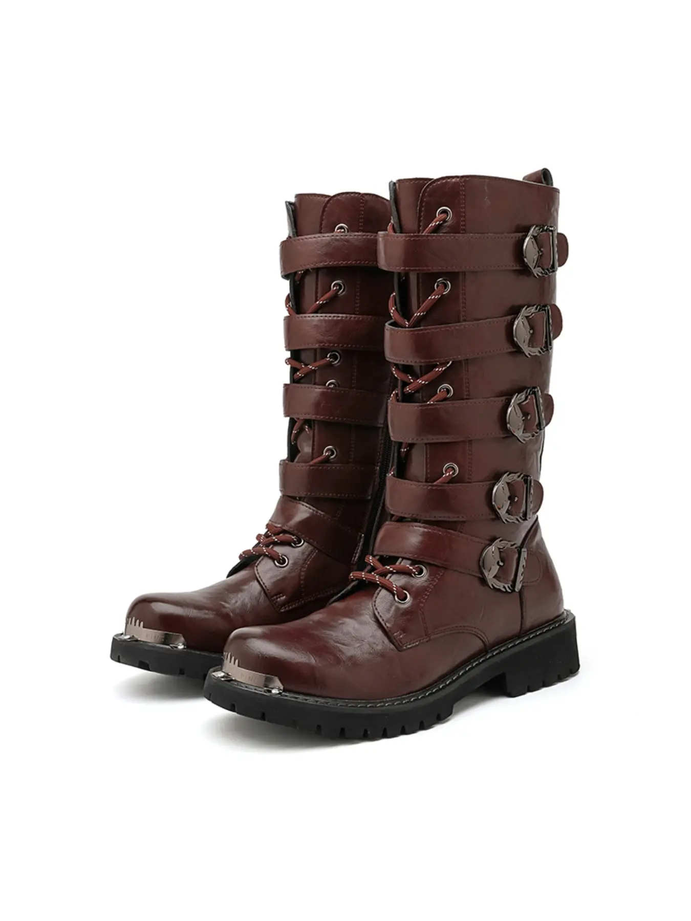 Men High Top Boots Solid Color Fashionable Classic Buckle Decoration Retro Personality Motorcycle Rider Boots Footwear Motorcycle Casual Boots Boots Shoes