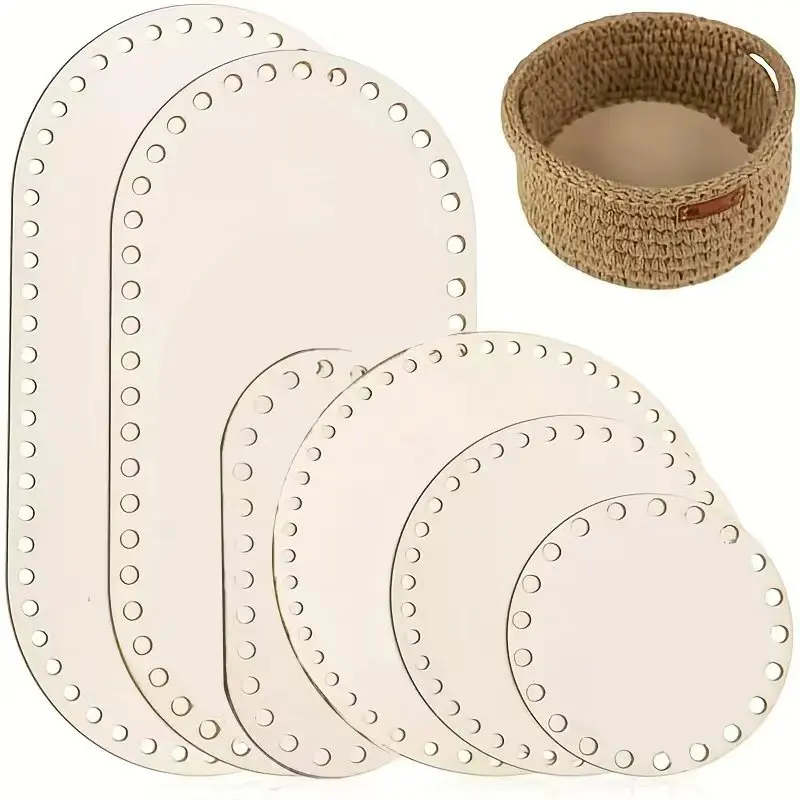 Set of 6 Wooden Crochet Basket Bottoms, Ideal for DIY Hand Woven Basket Weaving & Craft Projects, Durable Wood Material, Perfect for Handmade Crafts