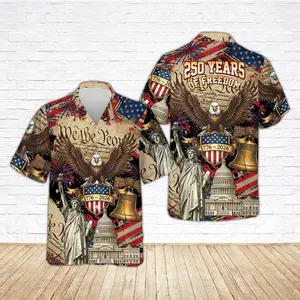 USA 250th Anniversary Hawaiian Shirt, America 250 Button Shirt, Patriotic Eagle, Statue Of Liberty, 250 Years Of Freedom and Faith Gift