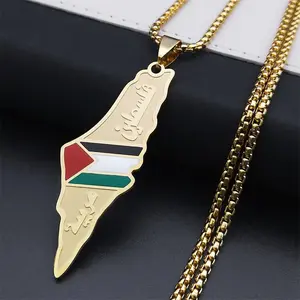 2025 New Stainless Steel Palestine Flag Map Pendant Necklace