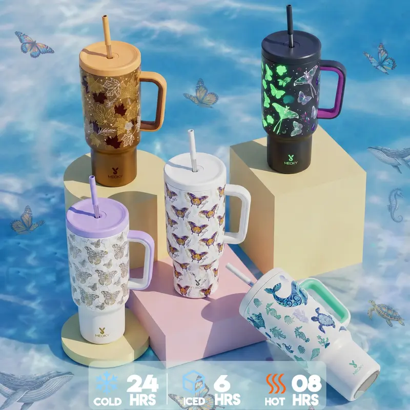 Summervibes，Meoky Double Wall Stainless Steel Iced Coffee Sleeves