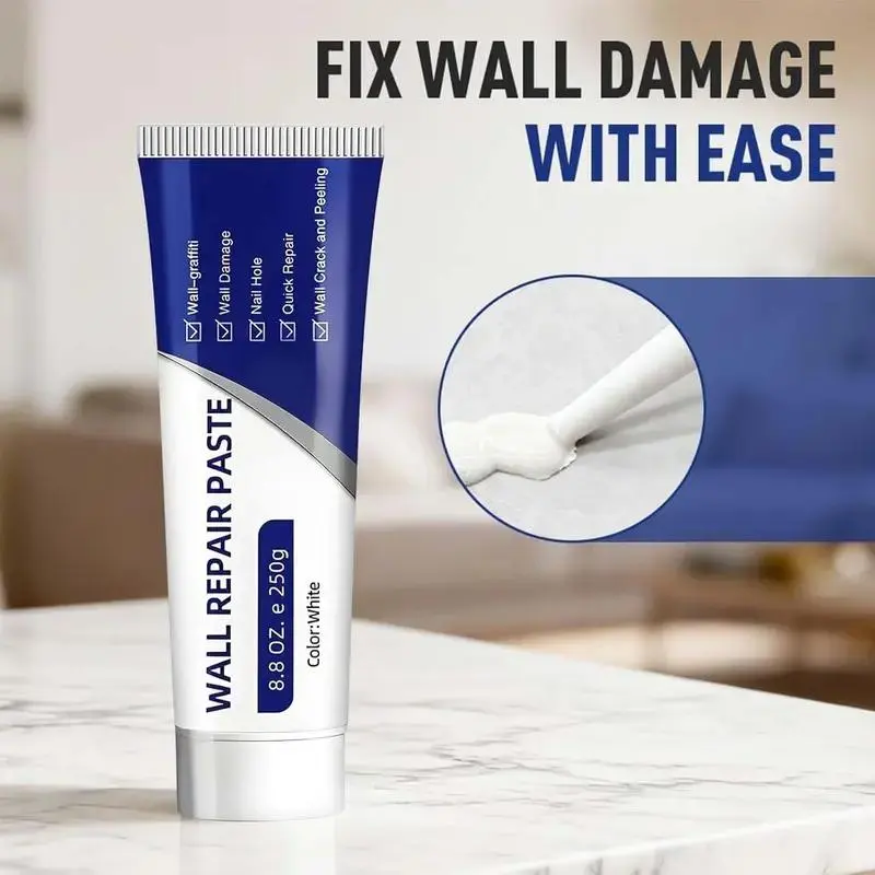 250g Fast Drying Wall Repair Cream, Waterproof Self-Adhesive Drywall Patch Kit, Heavy Duty Crack Hole Filler For Indoor White Household Walls, Multi-Damage Repair, Child Safe Storage