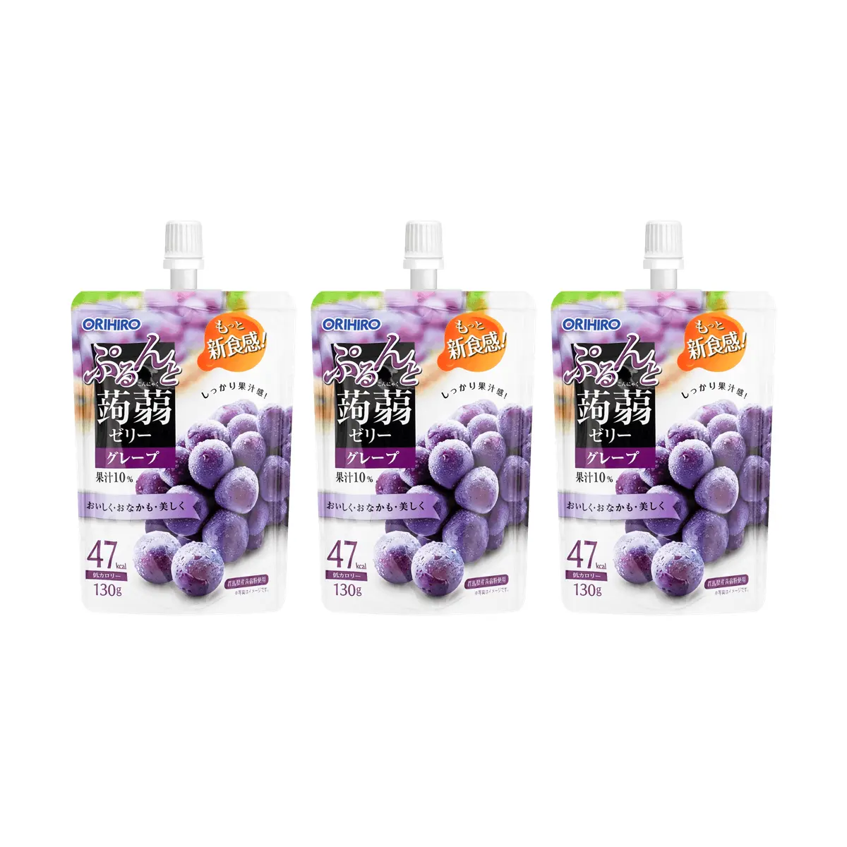 ORIHIRO Konjac Jelly Drink - Grape Flavor, Low Calorie, Fat-Free, 3-Pack Value Bundle