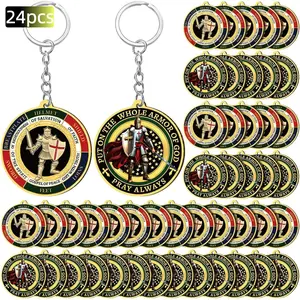 24pcs Christian Put on The Whole Armor of God |   Religious Gifts for Men, Bulk Keychain, Military Knight Favor Gift, Faux Leather, Zinc Alloy Chain - LINNO Brand