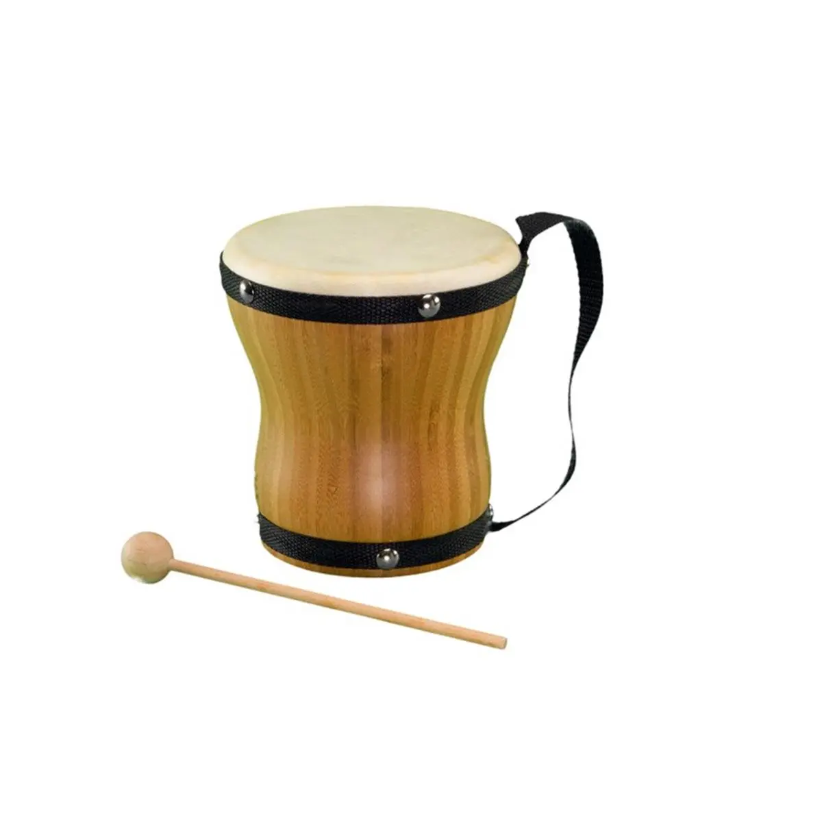 212 MAIN Natural Bamboo Wood Percussion Bongo Drum - Eco-Friendly Rhythm Band Instrument, RBN80 Model with Strap
