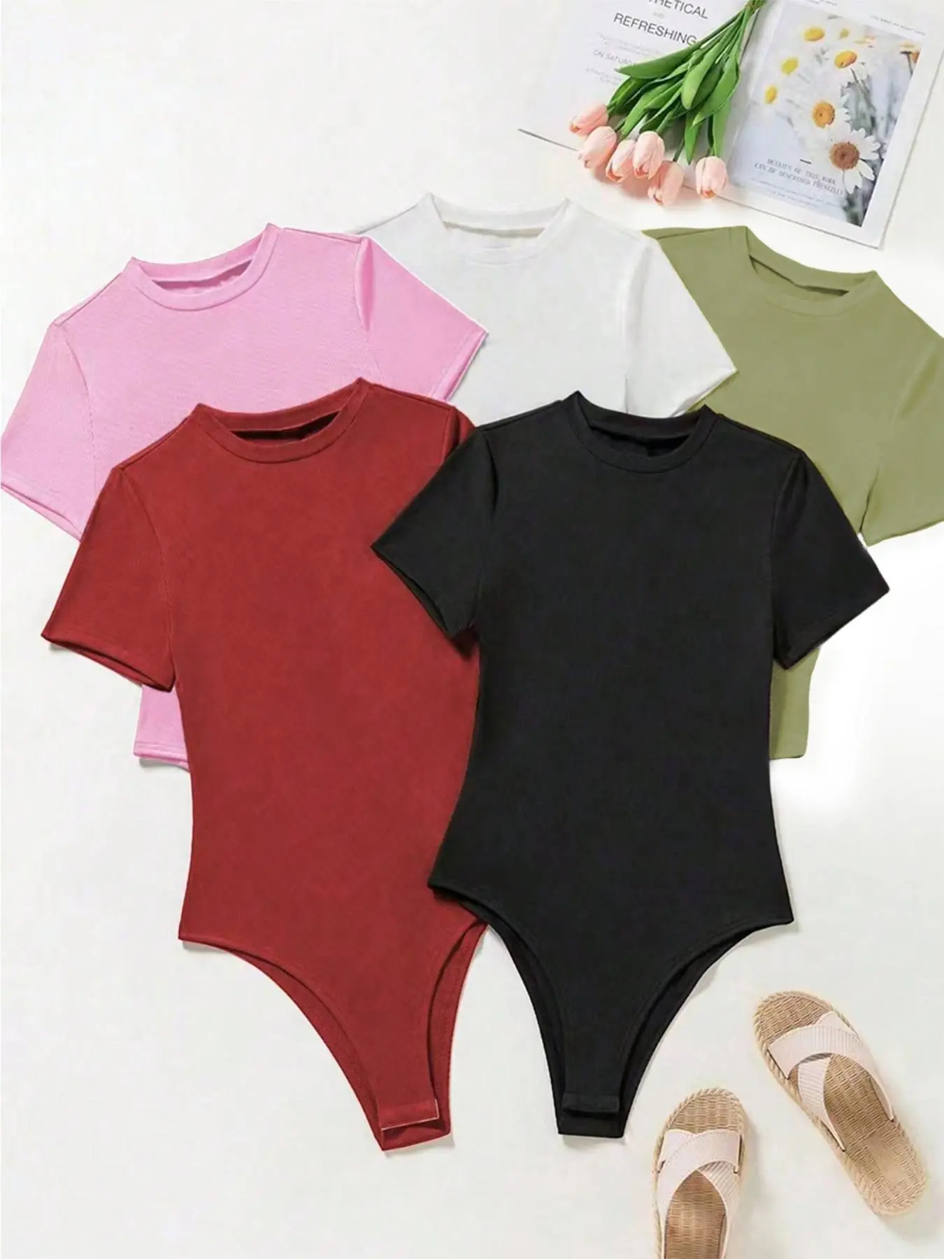 【Plus Size】 Solid Ribbed Basic Bodysuit, Casual Sleeveless Round Neck Bodysuit for Daily Wear, Women's Plus Clothing for All Seasons, Tops, Bodysuit Clothes