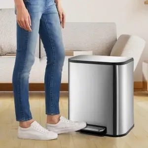 Stainless Steel Rectangular Step Pedal Trash Can with Soft Close Lid & Removable Inner Bucket, Multi-Size Garbage Bin for Kitchen, Living Room and Home Office (3.2/5.2/7.9/13.2 Gal) Cleaning