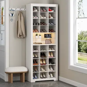 Gyfimoie 11-Tier Shoe Storage Cabinet, Wooden White Shoe Rack with 27 Cubbies, 69" Tall Free Standing Shoe Organizer with LED Lights & Adjustable Shelf for Entryway Footwear Organization shoe rack organizer