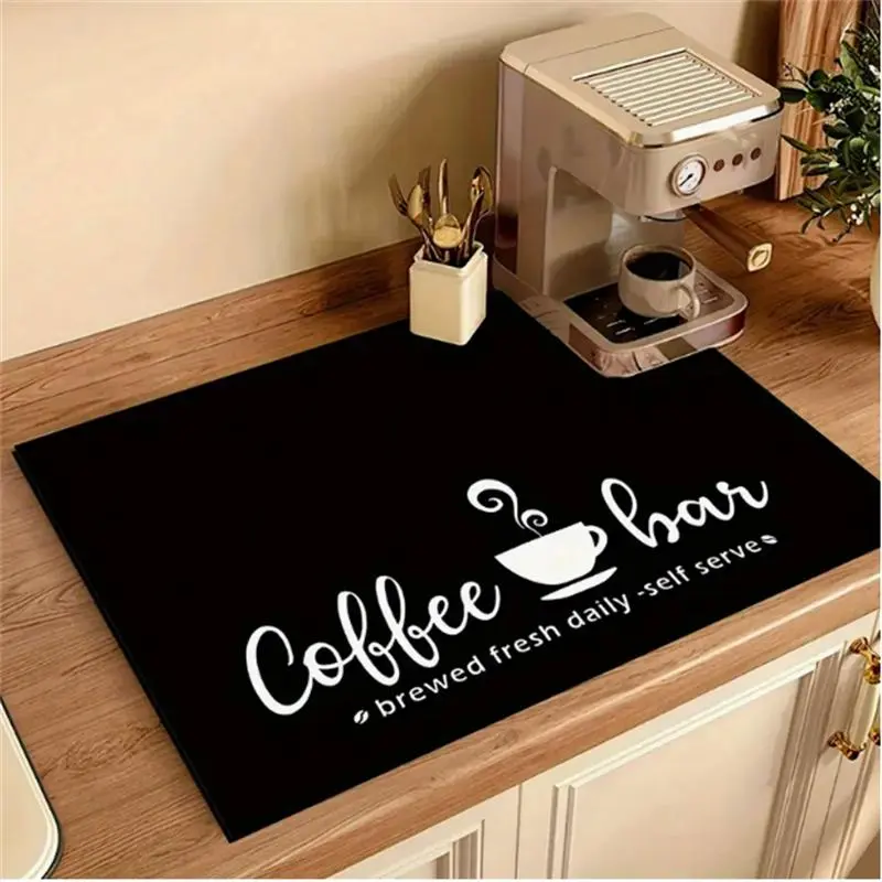 Coffee-Themed Kitchen Mat, Coffee Bar Mat, 1 Count Non-Slip Kitchen Placemat, Absorbent Coffee Machine Mat, Kitchen Decorative Mat for Coffee Maker and Bowl Rack, Coasters