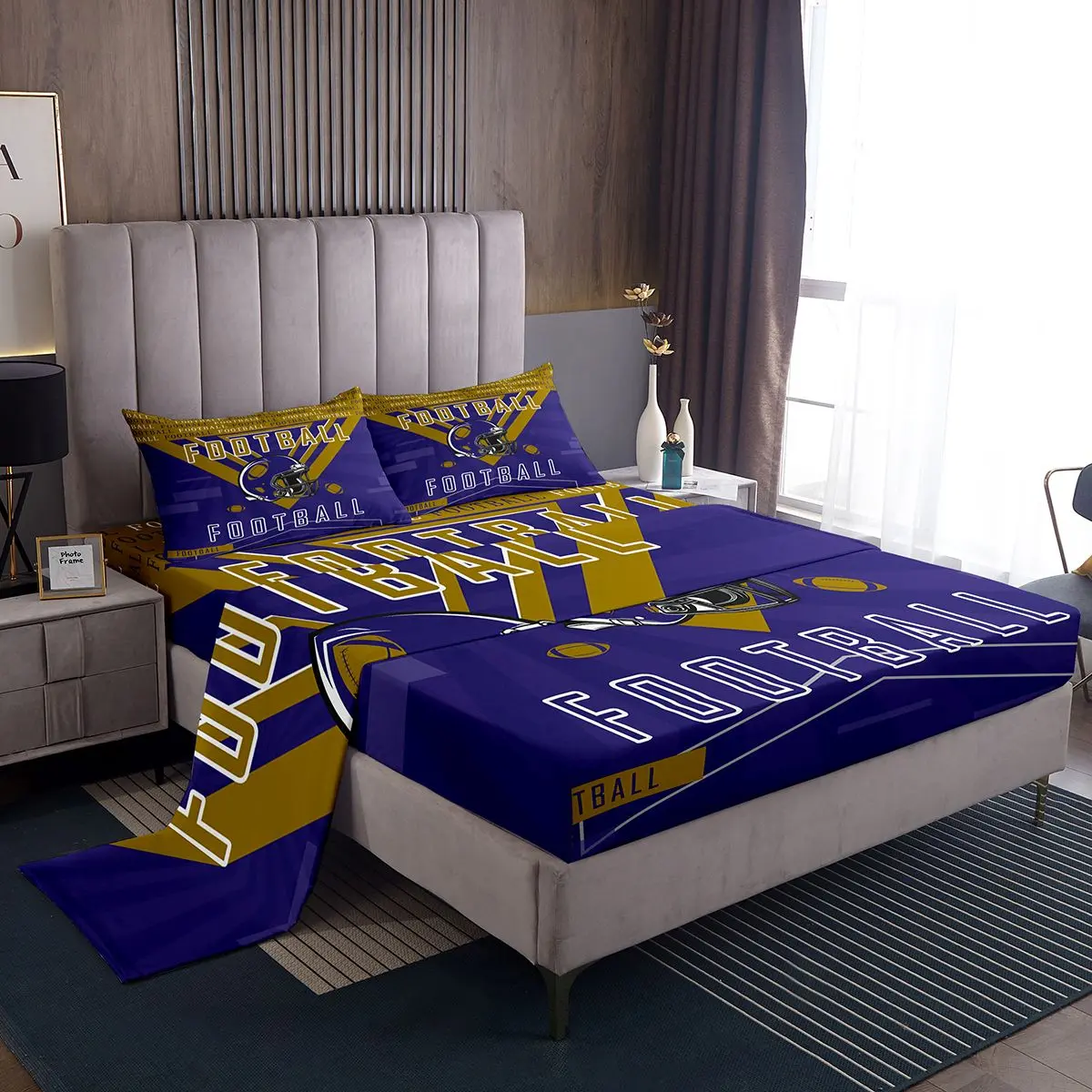 Feelyou Sport-Themed American Football Bedding Set - Multi-Size Comfy Microfiber Sheets, Breathable, Durable Decorative Set for Boys with Baltimore Fitted Sheet, Ideal for Friends, Family, Gifts