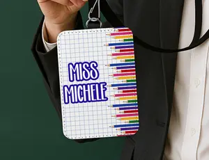 Personalized Teacher ID Badge Holder with Colorful Design and Lanyard