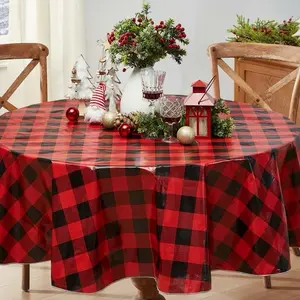 1) Red Black Buffalo Plaid Round Tablecloth 2) Pink Roses Rectangle Tablecloth , Waterproof Summer Floral Table Cover Rosette Table Cloth
