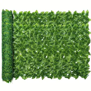 19.7x118inch Artificial Ivy Privacy Fence Screen, Artificial Faux Ivy Hedge, Expandable Faux Privacy Fence with Decoration for Outdoor Garden, Color Printing Watermelon Leaves