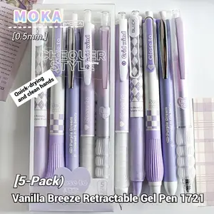 5pcs High-Quality Style Retractable Gel Pens, Chequer Style, 0.5mm Fine Tip Ink, Smooth Writing, Ideal for Office & School Use