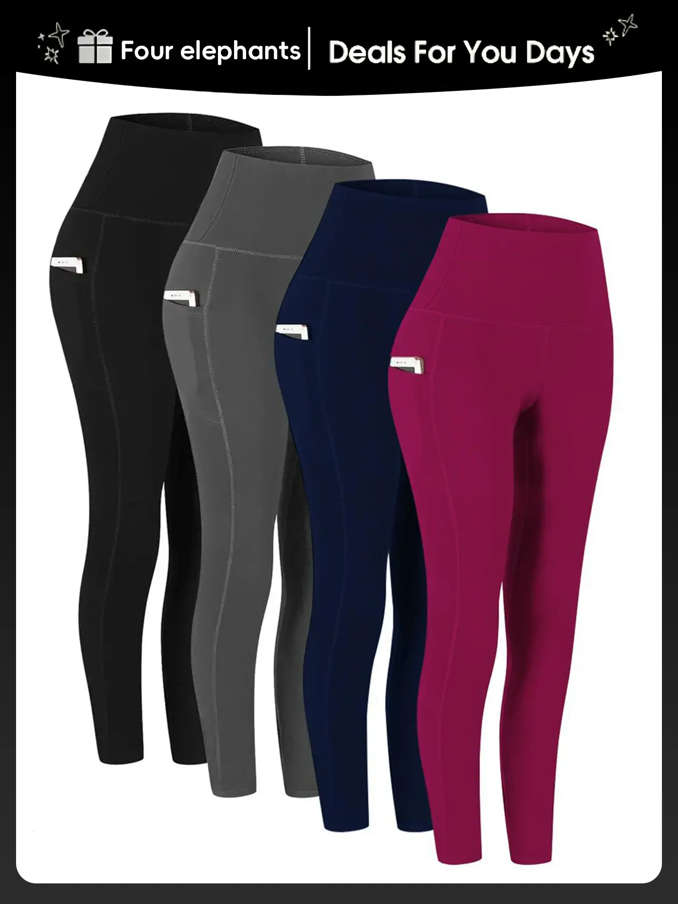 4-Pack High-Waisted Leggings for Women, Solid Color Plus Size Athleisure Wear with Pockets, Activewear for Fitness, High Waist Activewear, Fitted