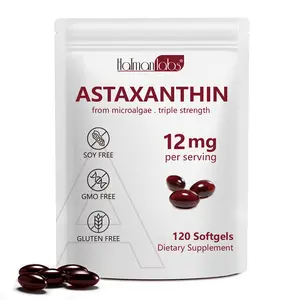 Hatmanlabs 12mg Astaxanthin Dietary Supplement 120 Count Natural Premium Antioxidant Capsules for Eye Health and Fitness Support Soy Free Gluten Free Non GMO Daily Immune and Skin Wellness Formula for Men and Women