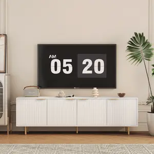 White Modern TV Stand Fluted 68" t, Entertainment Center with Storage Doors, TV Console Media Cabinet,  for 55+ Inch TV, Living Room