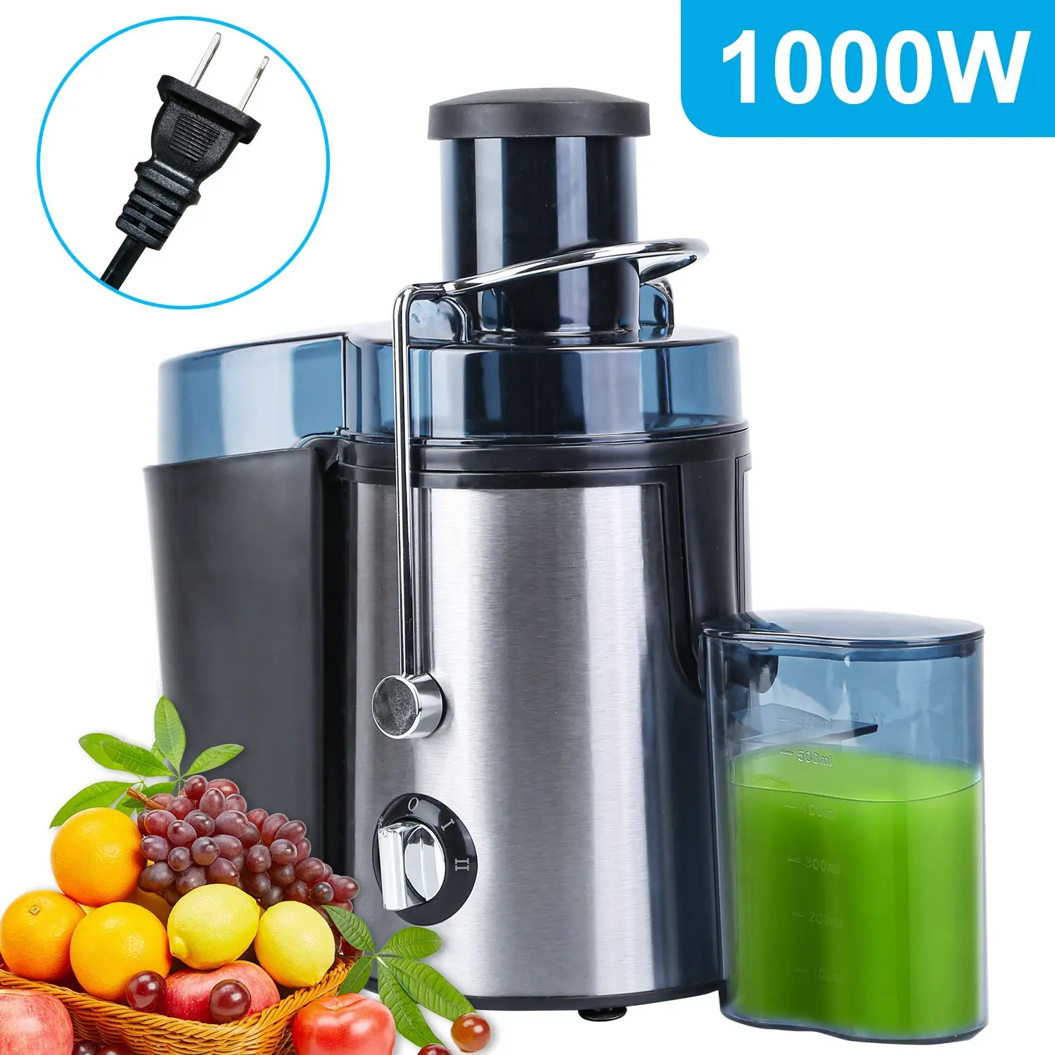 1000W Centrifugal Juicer Machine, Automatic Fruit Juicer Extractor with Stainless Steel Parts, Dual-Speed Orange Juice Machine for Household Kitchen Meal Prep & Office Use